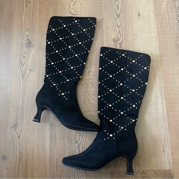 C Comfort est.1946 woman’s gold stud high boot size 6 black kitty heel comfort - Picture 2 of 8